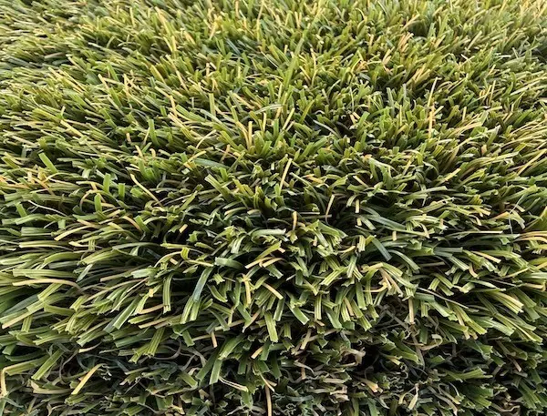 Close up of a multi tone turf sample, from the side